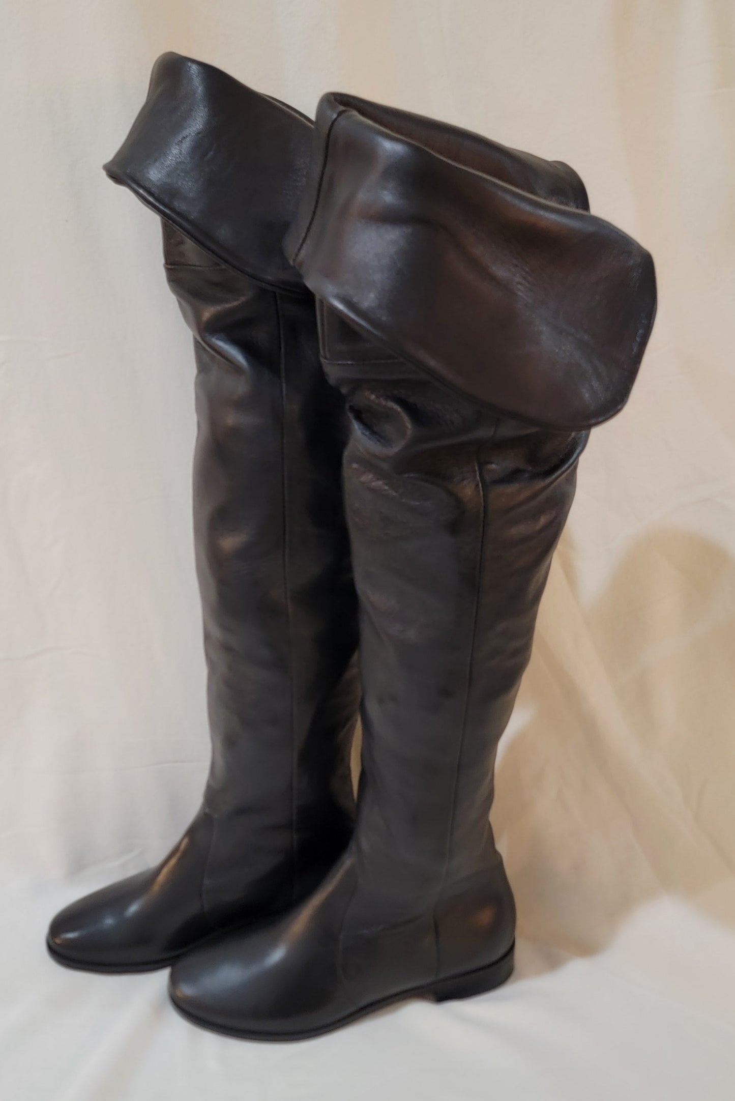 Authentic Leather Thigh Flat Boots