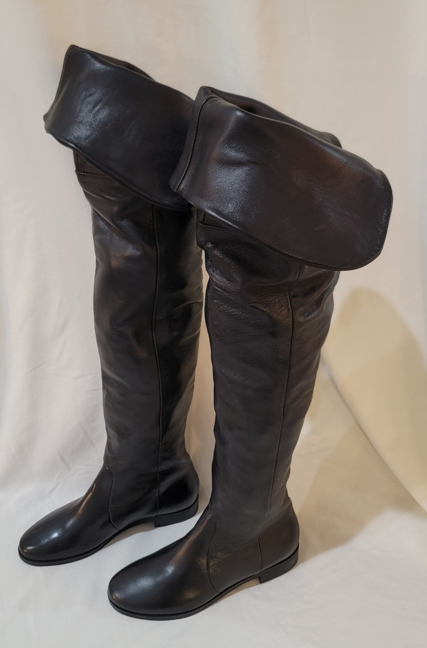 Authentic Leather Thigh Flat Boots