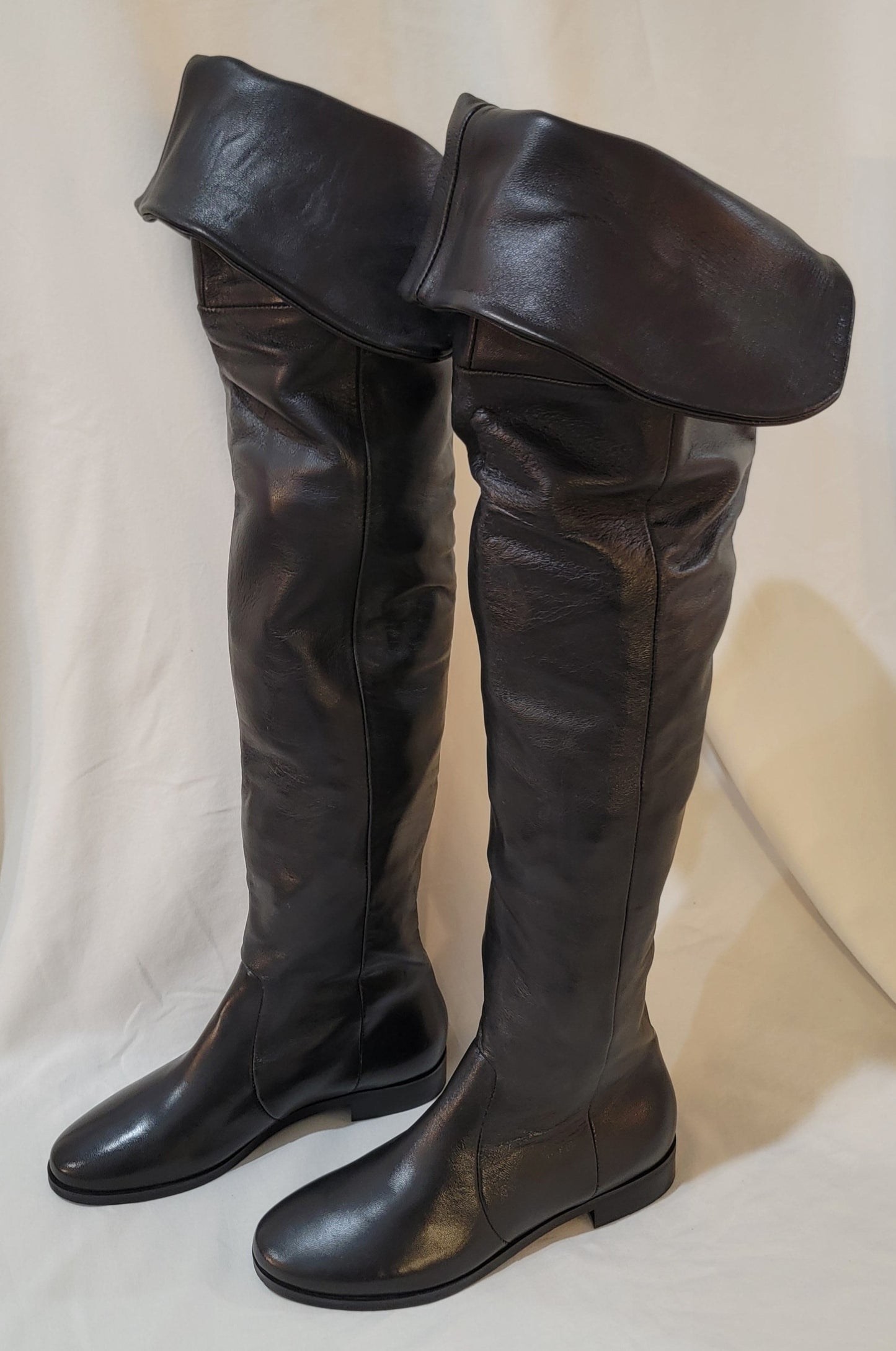 Authentic Leather Thigh Flat Boots