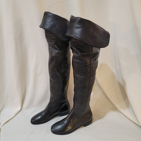 Authentic Leather Thigh Flat Boots