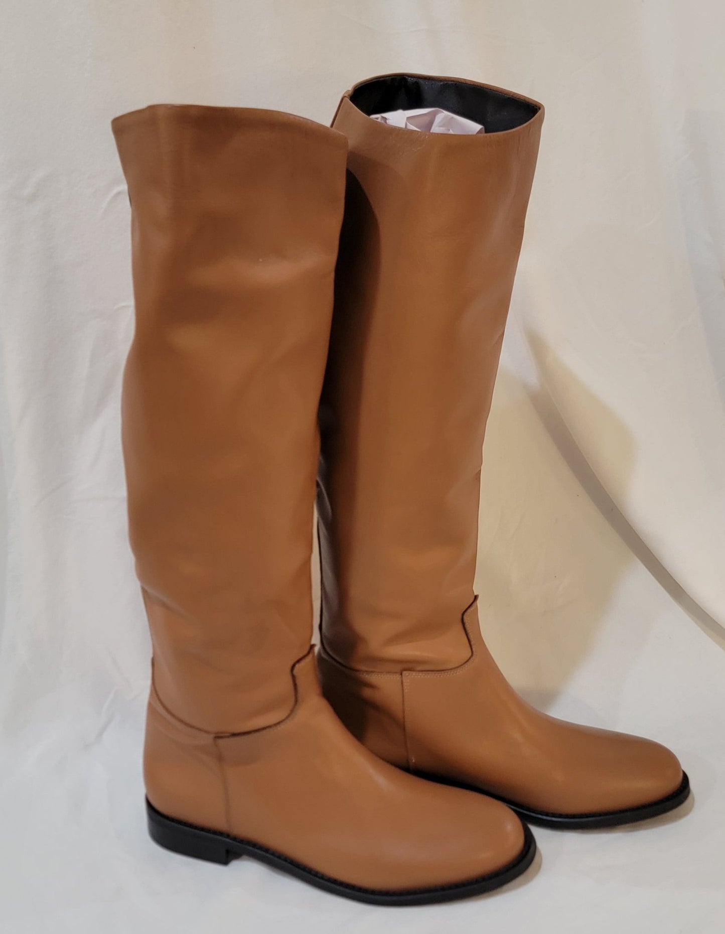 Authentic Leather Above Calf Flat Boots