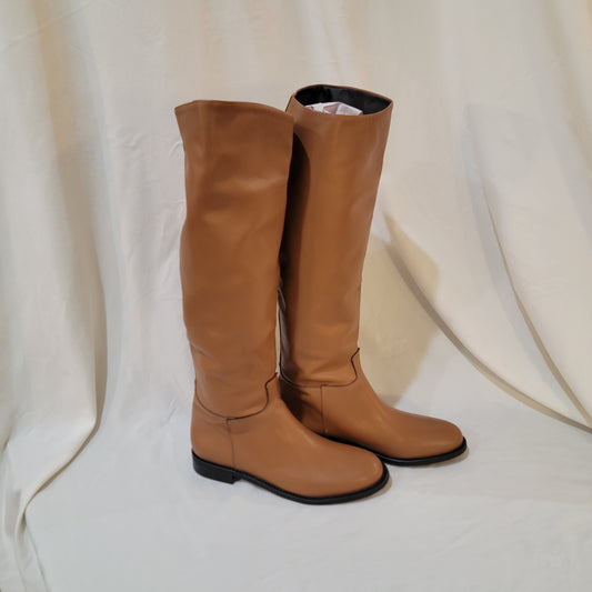 Authentic Leather Above Calf Flat Boots