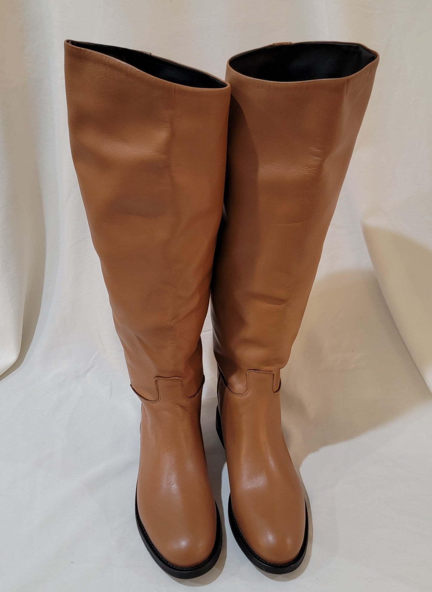 Authentic Leather Above Calf Flat Boots