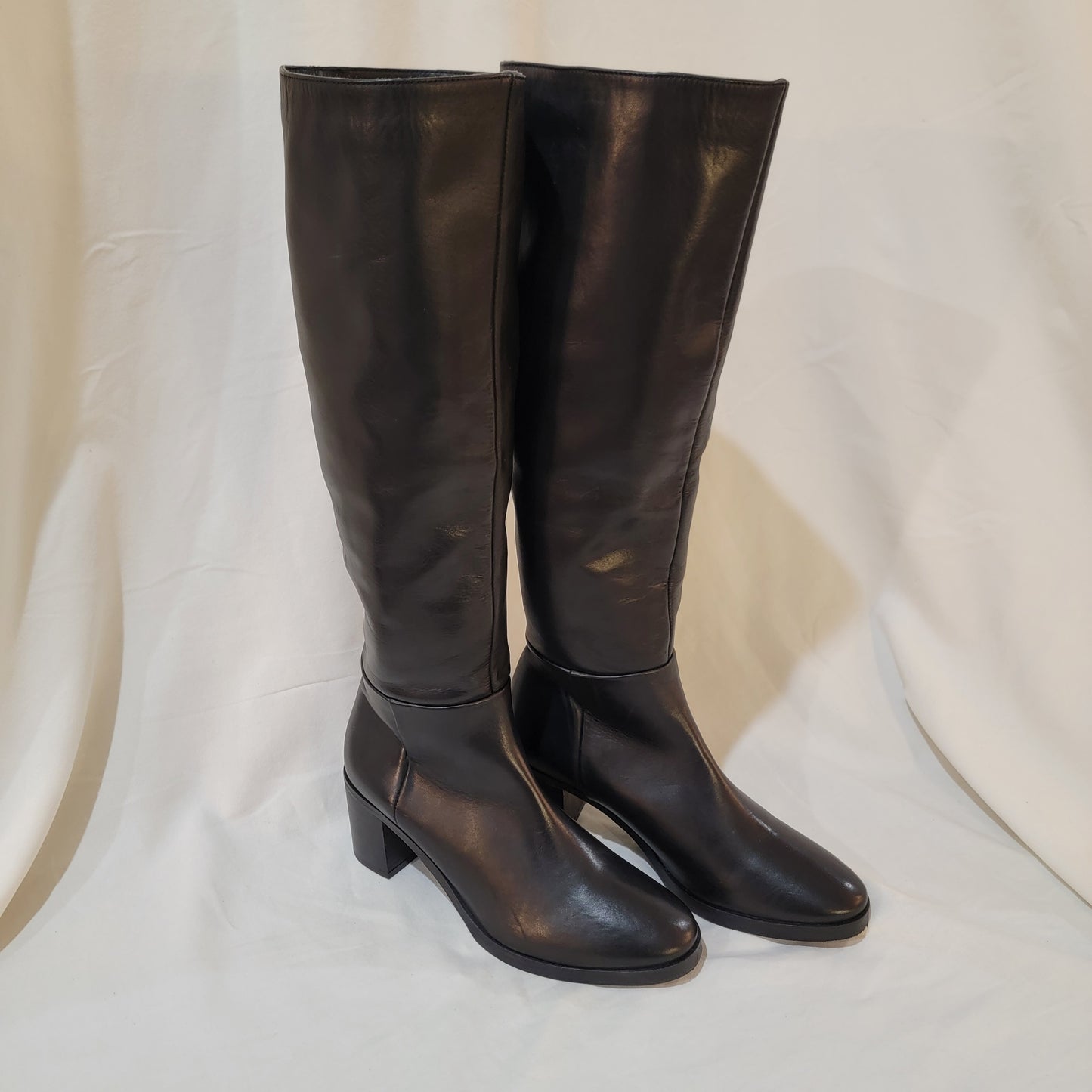 Authentic Leather Above Calf Short Heel Boots