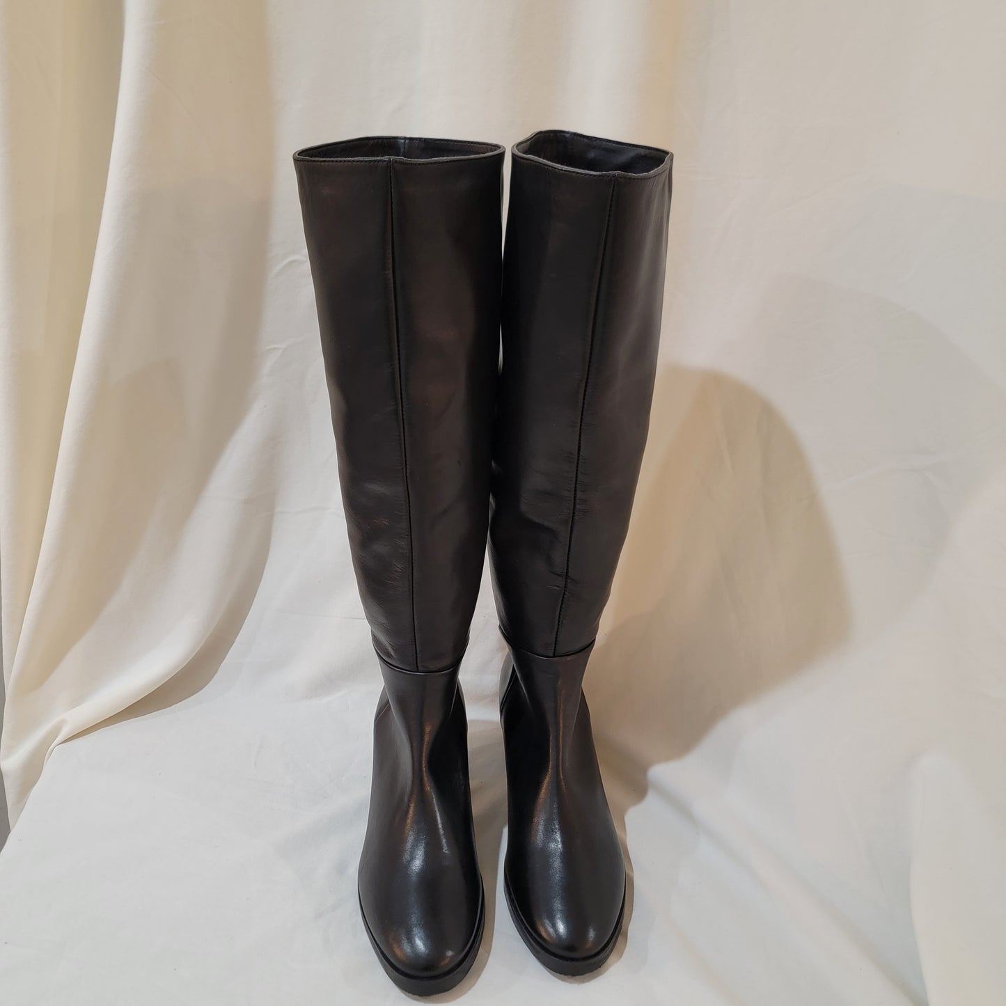 Authentic Leather Above Calf Short Heel Boots