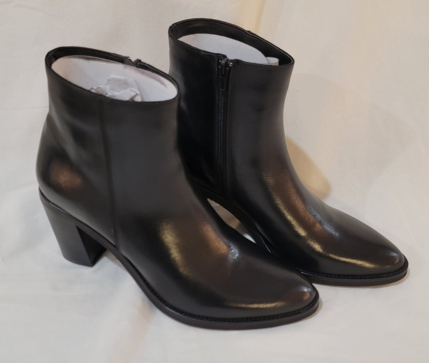 Authentic Leather Low Ankle Boot Medium Heel