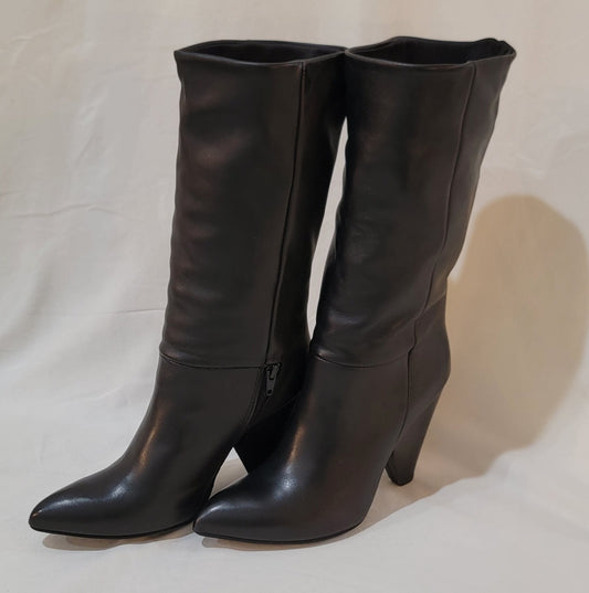 Authentic Leather Calf Boot Medium Wedge Heel