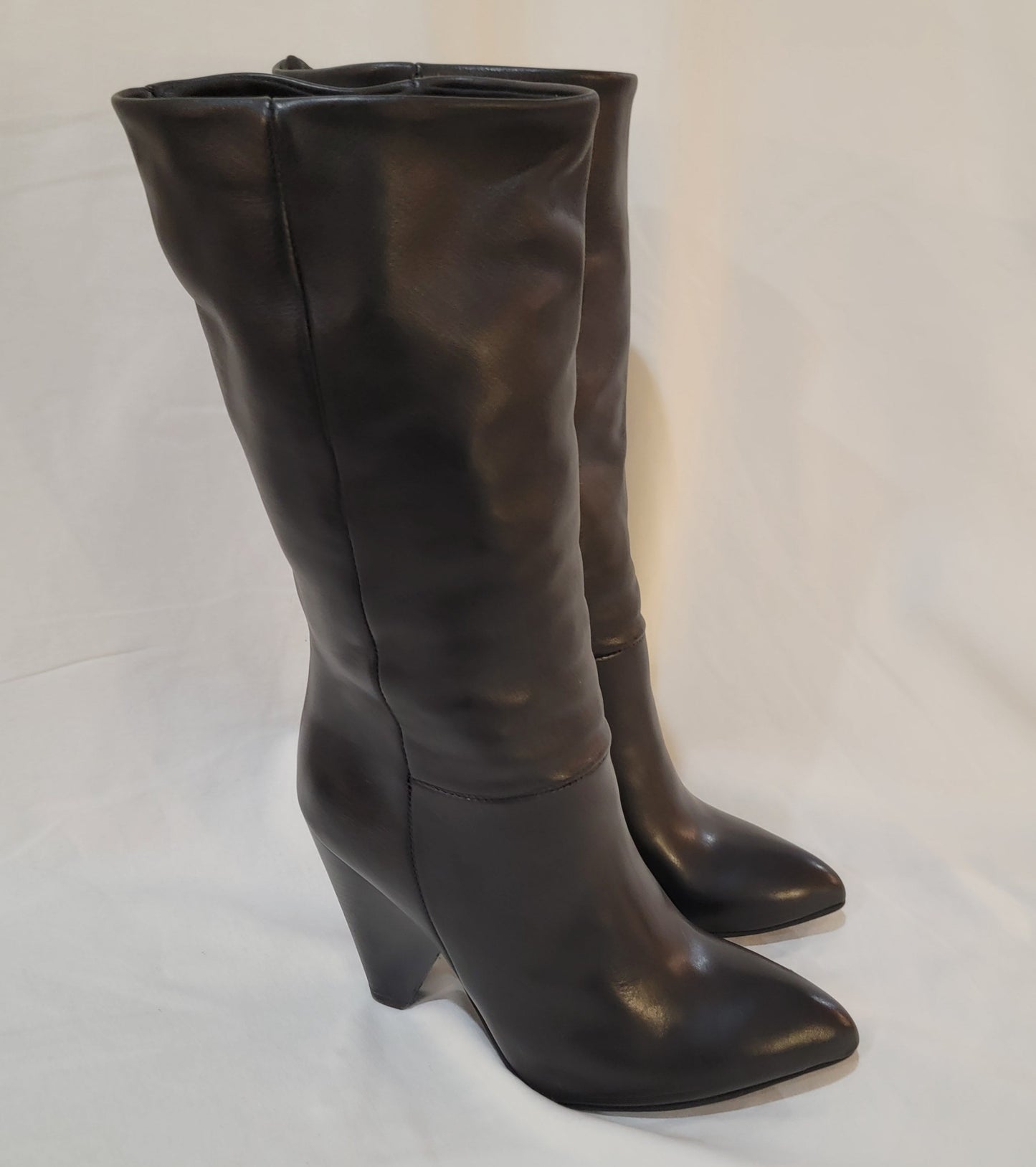 Authentic Leather Calf Boot Medium Wedge Heel