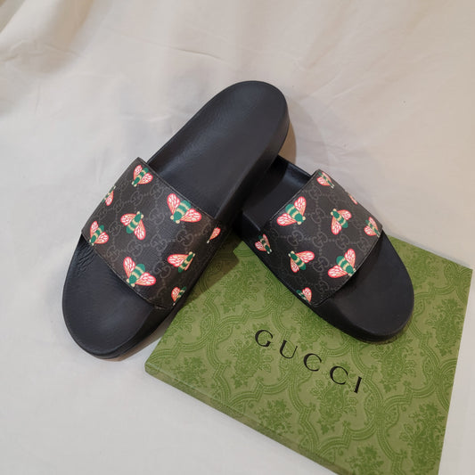 Authentic Gucci Men's GG Fly Print Slides